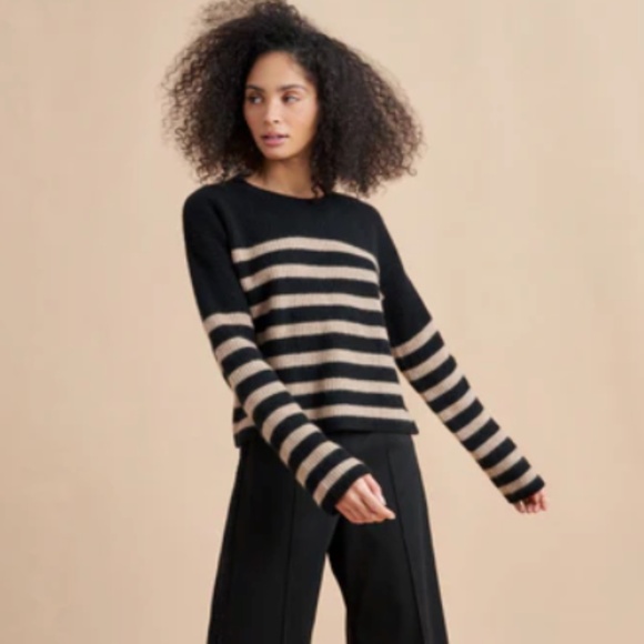 La Ligne Sweaters - La Ligne Mini Striped Toujours Sweater - Black/Camel Size Small